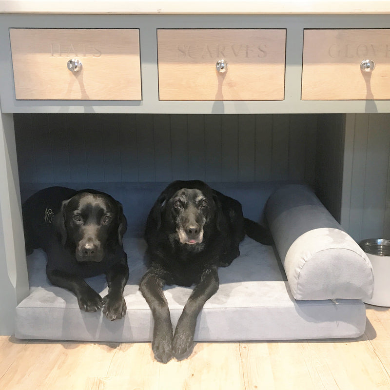 Bespoke orthopaedic dog bed with back and side bolsters
